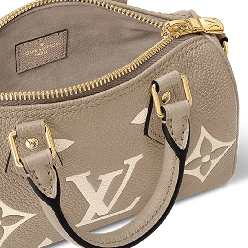 商品[国内直发] Louis Vuitton|Speedy Nano 可拆卸可调节肩带拉链开合压花 柔软粒面牛皮 手提单肩斜挎包 超迷你 女款 托特雷尔灰拼奶油色,价格¥17983,第6张图片详细描述