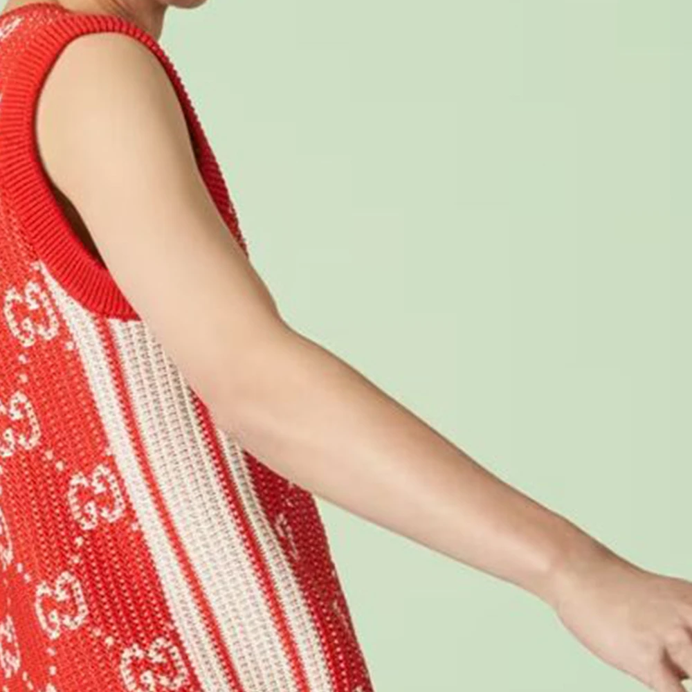 商品[国内直发] Gucci|古驰 图案印花缕空无袖马甲 男款 红色,价格¥3536,第5张图片详细描述