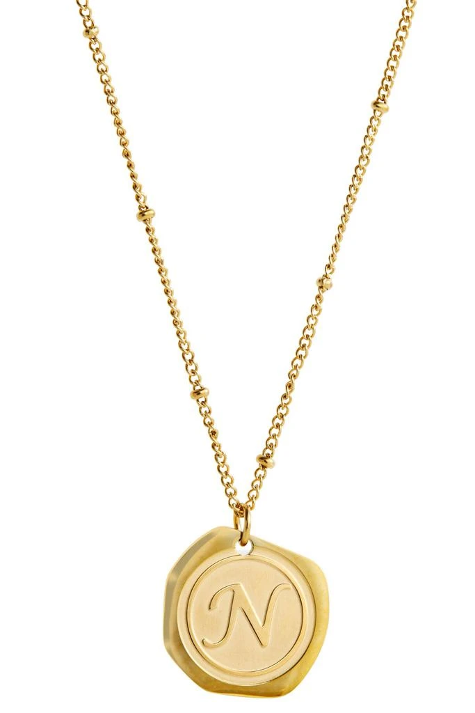 商品Savvy Cie Jewels|22K Gold Plated Coin Initial Necklace,价格¥176,第4张图片详细描述