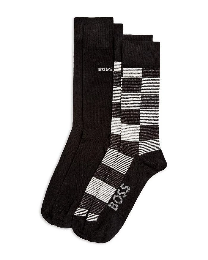 商品Hugo Boss|BOSS Stripe & Solid Logo Socks - Pack Of 2,价格¥127,第1张图片