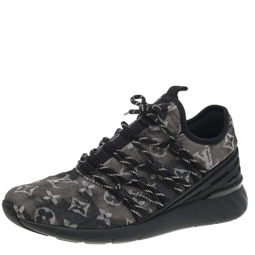 商品[二手商品] Louis Vuitton|Louis Vuitton Black Monogram Tie Dye Denim Fastlane Sneakers Size 40,价格¥3123,第1张图片