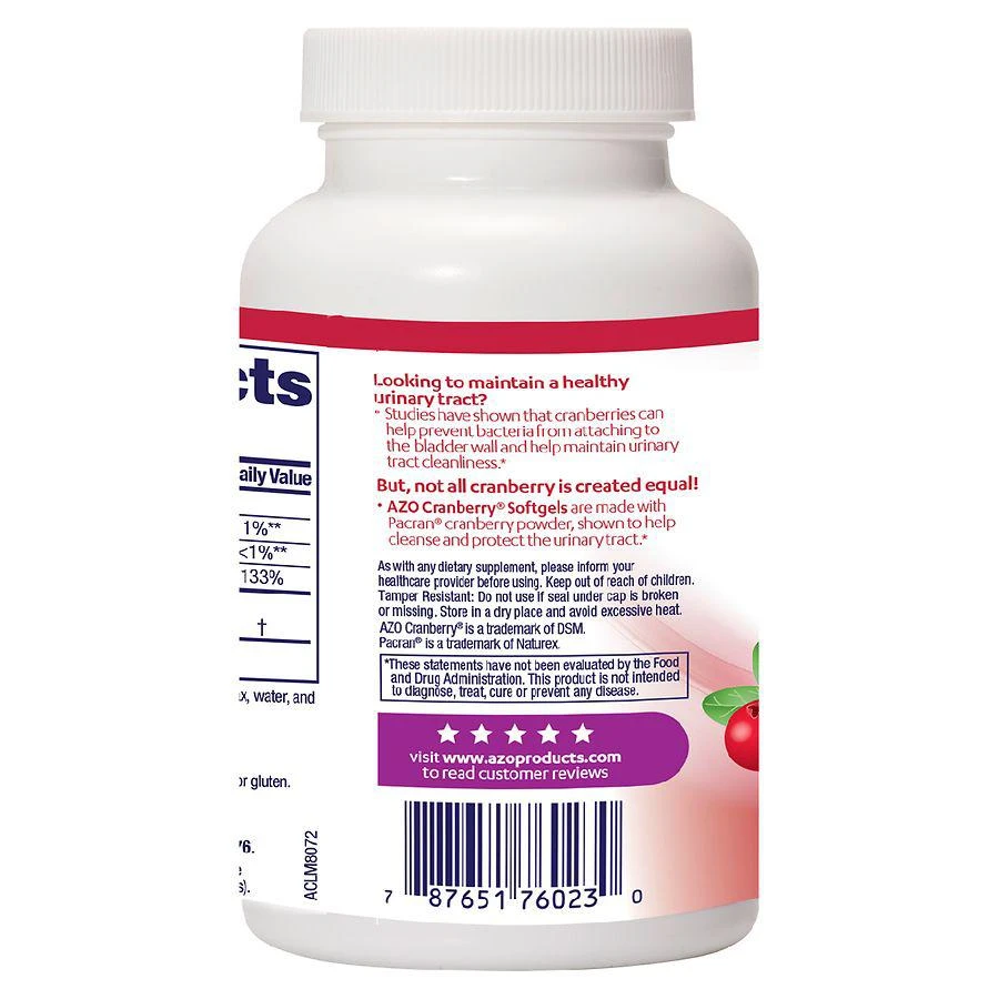 商品AZO|Cranberry Urinary Tract Health, Dietary Supplement Softgels,价格¥113,第2张图片详细描述
