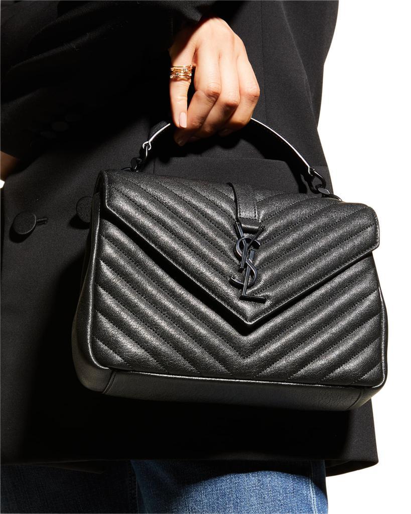 商品Yves Saint Laurent|College Medium Monogram YSL V-Flap Crossbody Bag - Black Hardware,价格¥20048,第4张图片详细描述