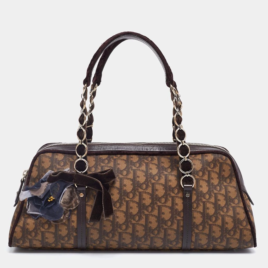 商品[二手商品] Dior|Dior Beige/Brown Oblique Coated Canvas,Velvet and Leather Trotter Romantique Satchel,价格¥3921,第1张图片
