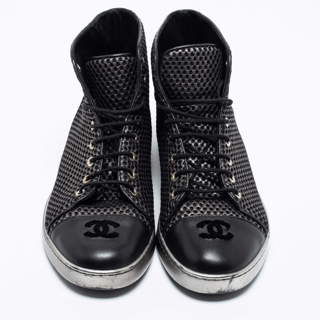 商品[二手商品] Chanel|Chanel Black Mesh and Leather CC Cap Toe High Top Sneakers Size 40.5 ,价格¥1803,第3张图片详细描述