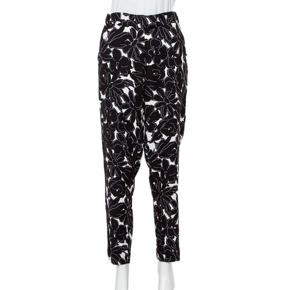 商品[二手商品] Oscar de la Renta|Oscar de la Renta Monochrome Floral Printed Silk Tapered Leg Pants M,价格¥1440,第1张图片
