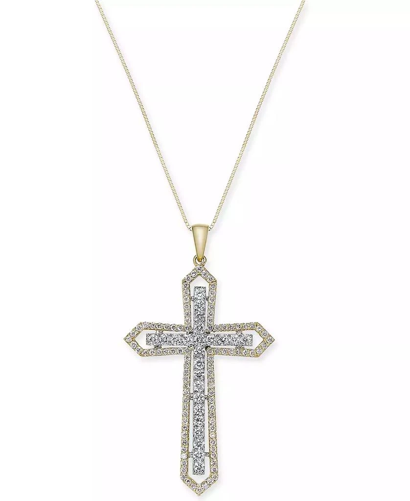 商品Macy's|Diamond Two-Tone Cross Pendant Necklace (1 ct. t.w.) in 14k Yellow and White Gold,价格¥12040,第1张图片