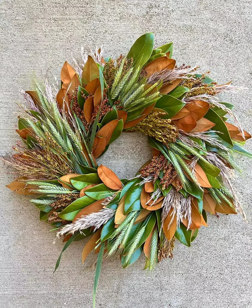 商品GreenishBlu|Fresh Real Magnolia, Sorghum, Pampas and Wheat Wreath,价格¥619,第2张图片详细描述