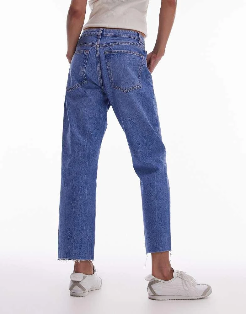 商品Topshop|Topshop cropped mid rise straight jeans with raw hems in bright mid blue,价格¥294,第3张图片详细描述