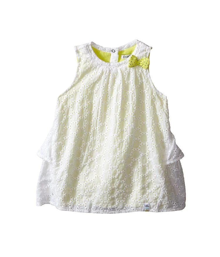 商品IKKS|Eyelet Sleeveless Dress Over Neon Yellow Jersey with Bow Ruffle Back w/ Snaps (Infant/Toddler),价格¥202,第2张图片详细描述