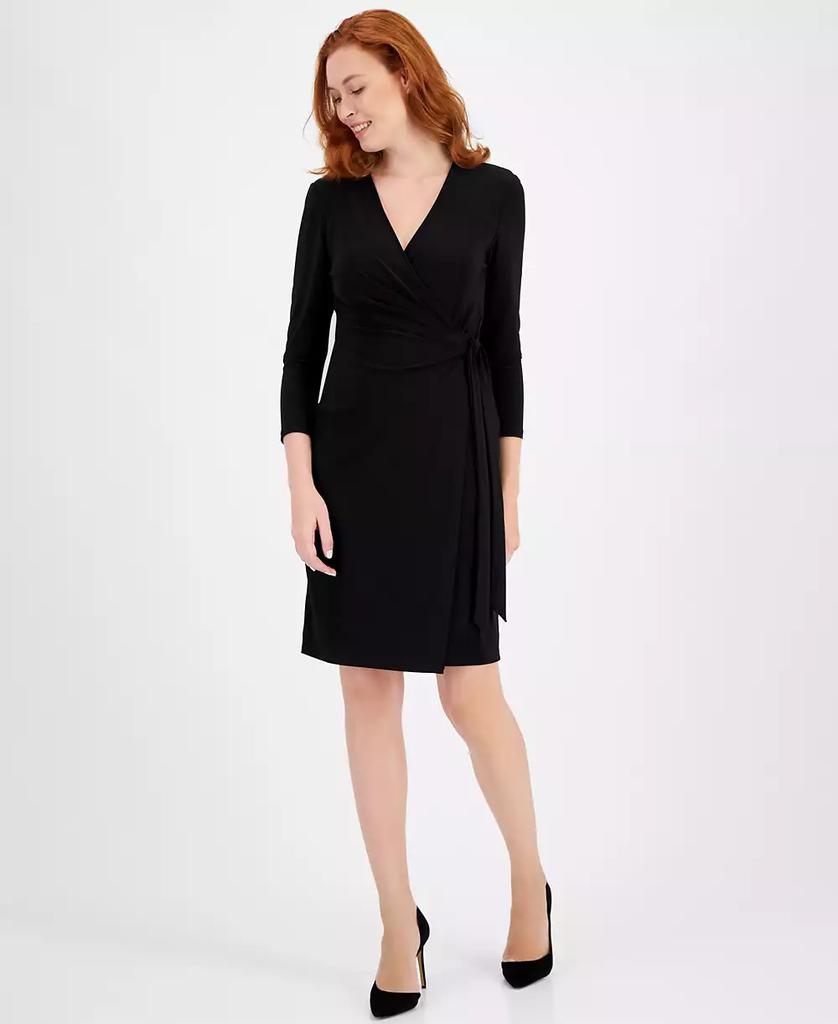 white christmas dresses Anne Klein Plus Size Classic Wrap Dress - Anne Black/Anne White main image 1