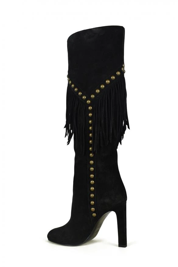 商品Yves Saint Laurent|Luxury shoes for women saint laurent grace black suede boots with fringe and studs,价格¥7109,第4张图片详细描述