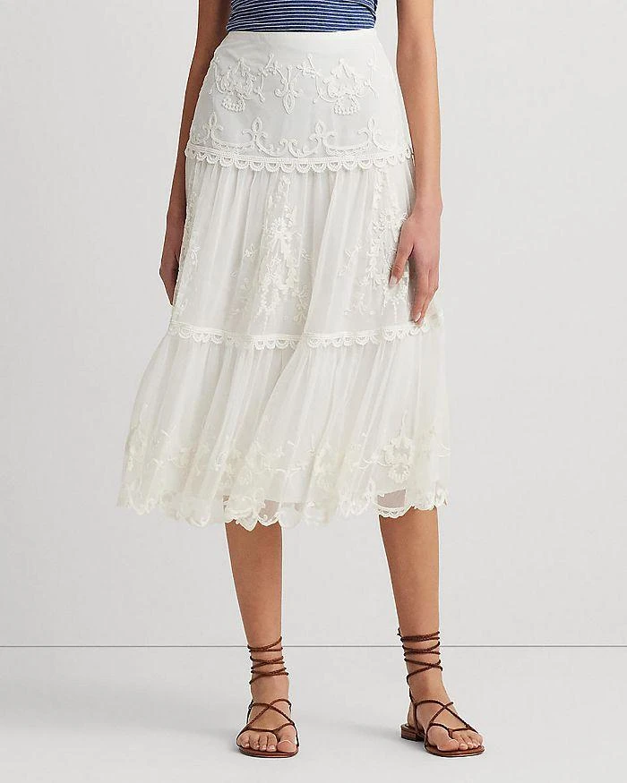 商品Ralph Lauren|Embroidered Mesh Tiered Skirt,价格¥558,第4张图片详细描述