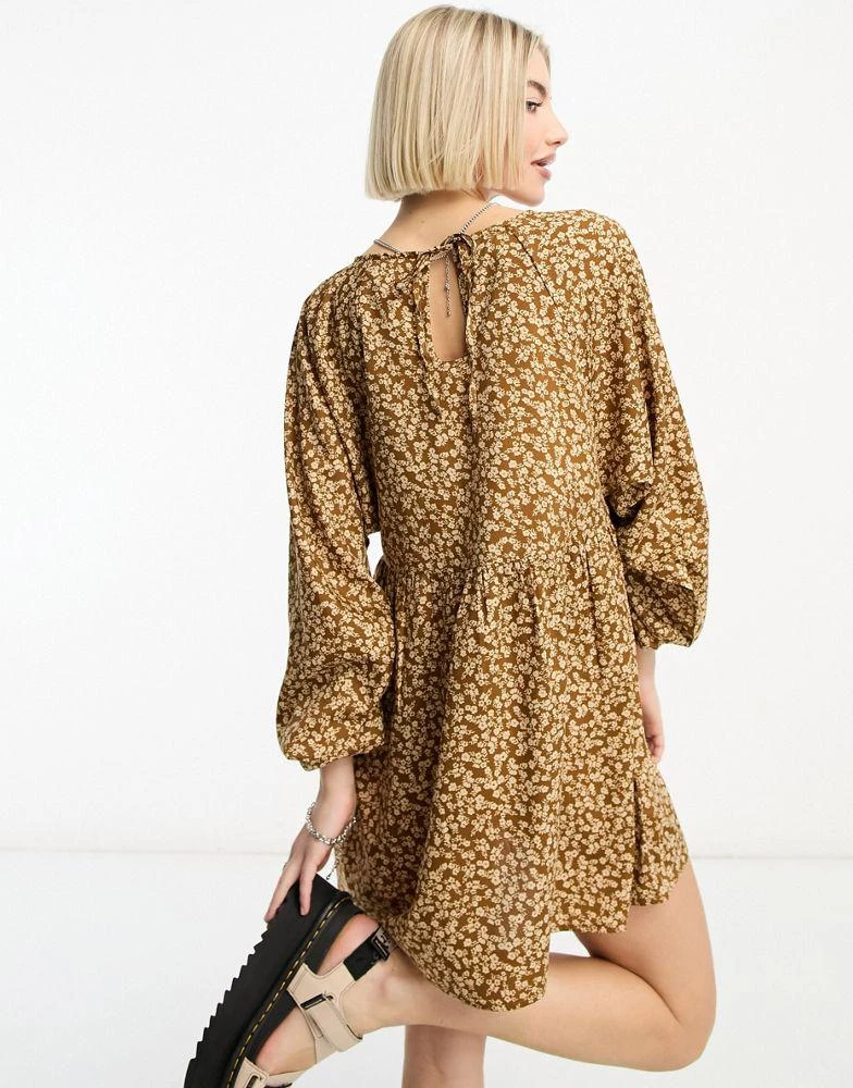 商品Daisy Street|Daisy Street long sleeve smock dress in brown floral,价格¥255,第4张图片详细描述