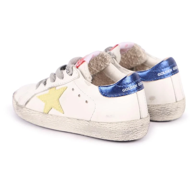 商品Golden Goose|Yellow stars detailing logo leather sneakers in white,价格¥3158,第2张图片详细描述