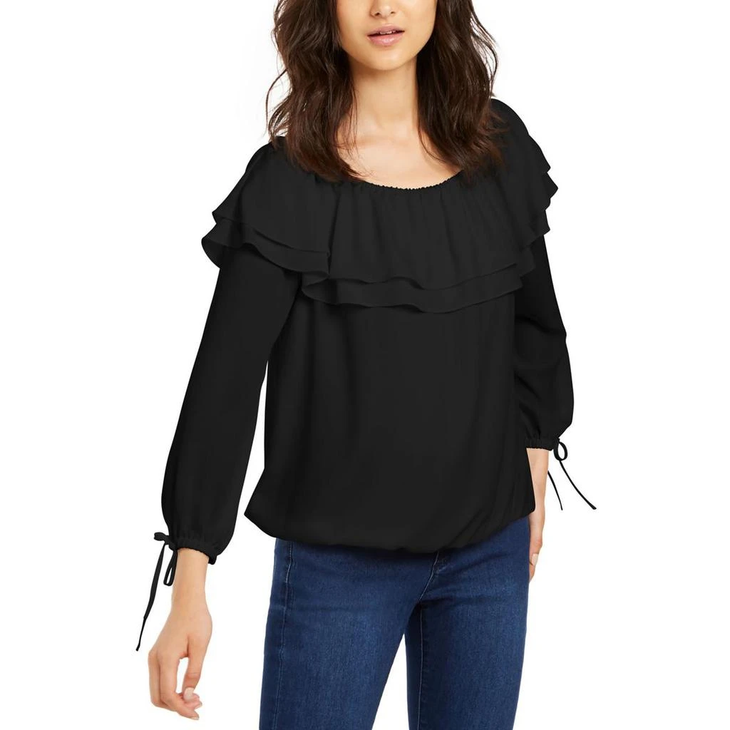 商品Michael Kors|MICHAEL Michael Kors Womens Petites Ruffled Peasant Blouse,价格¥92,第1张图片