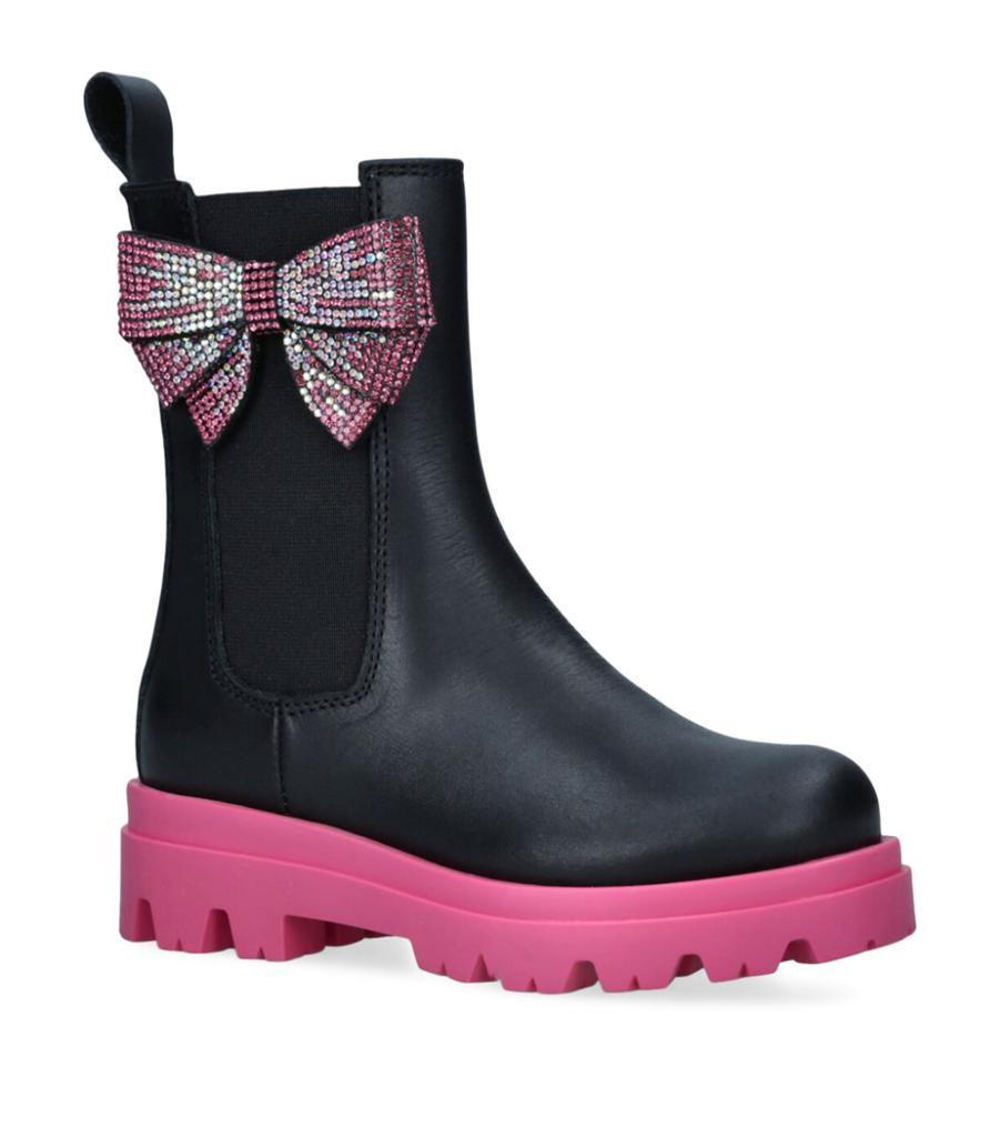 商品MONNALISA|Leather Crystal Bow Ankle Boots,价格¥2125,第1张图片