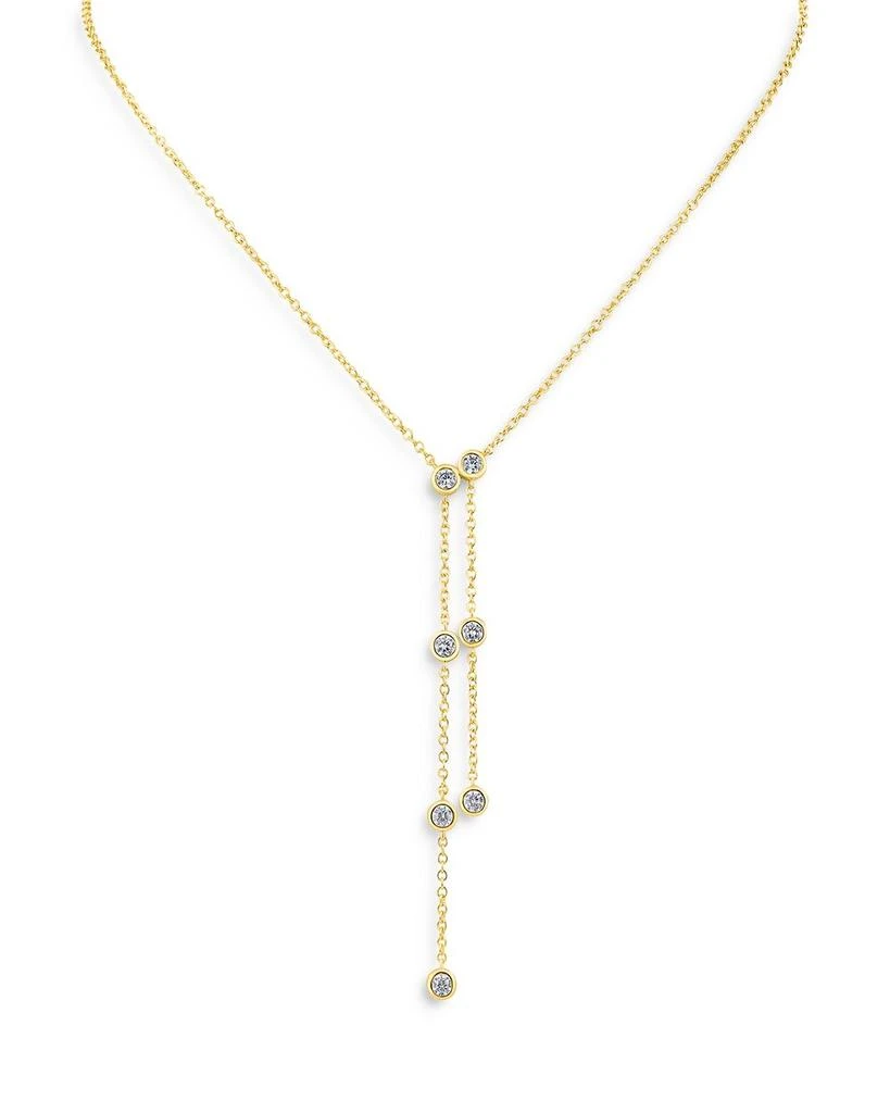 商品Kenneth Jay Lane|Cubic Zirconia Double Drop Lariat Necklace in 14K Gold Plated, 16"-19",价格¥394,第1张图片