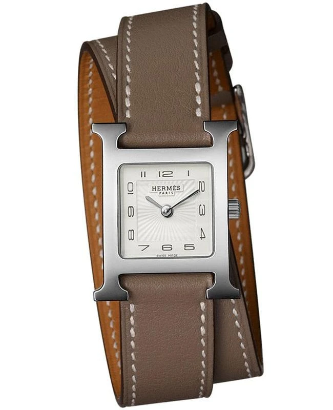 商品Hermes|Hermes H Hour Quartz Small PM 21mm Brown Calfskin Leather Unisex Watch 036714WW00,价格¥19379,第1张图片