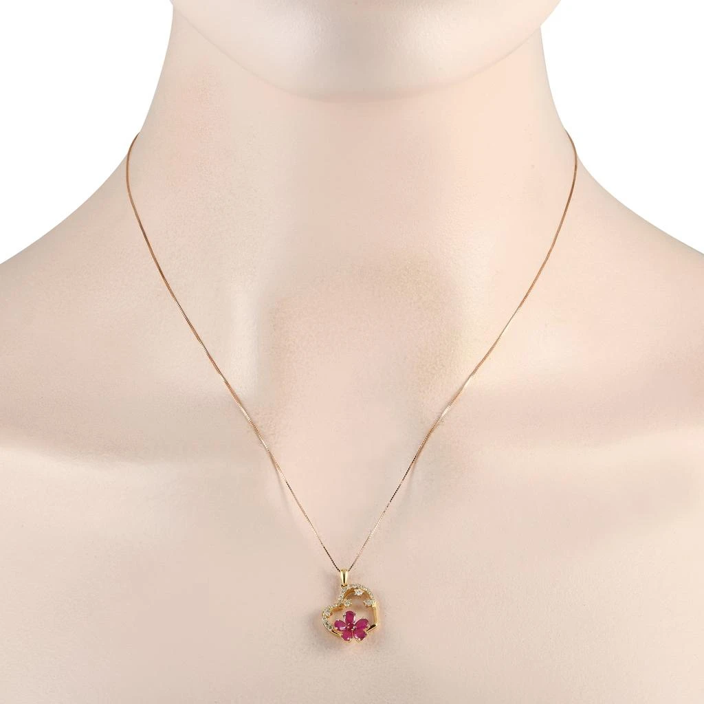 商品LB Exclusive|14K Yellow Gold 0.20ct Diamond and Ruby Heart and Flower Necklace PH4-10098YRU,价格¥4097,第2张图片详细描述