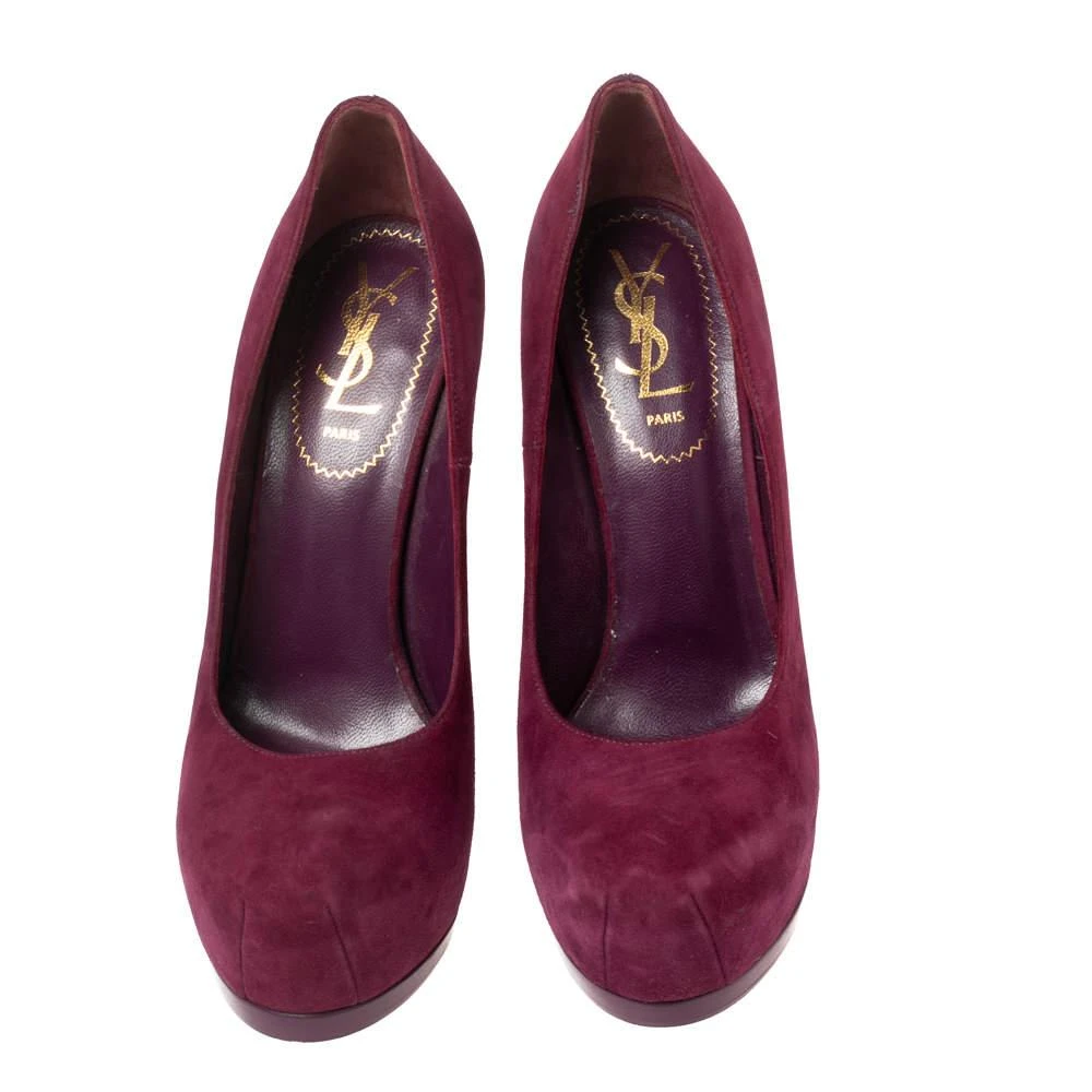 商品[二手商品] Yves Saint Laurent|Saint Laurent  Red Suede Tribtoo Platform Pumps Size 37,价格¥723,第3张图片详细描述
