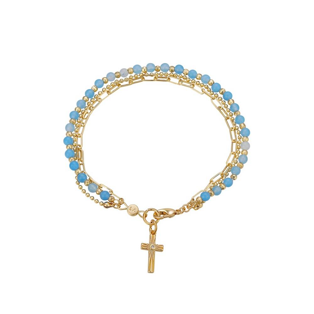 Diamond-cut Cross Charm on a Blue Dyed Quartz Bracelet商品第1张图片规格展示