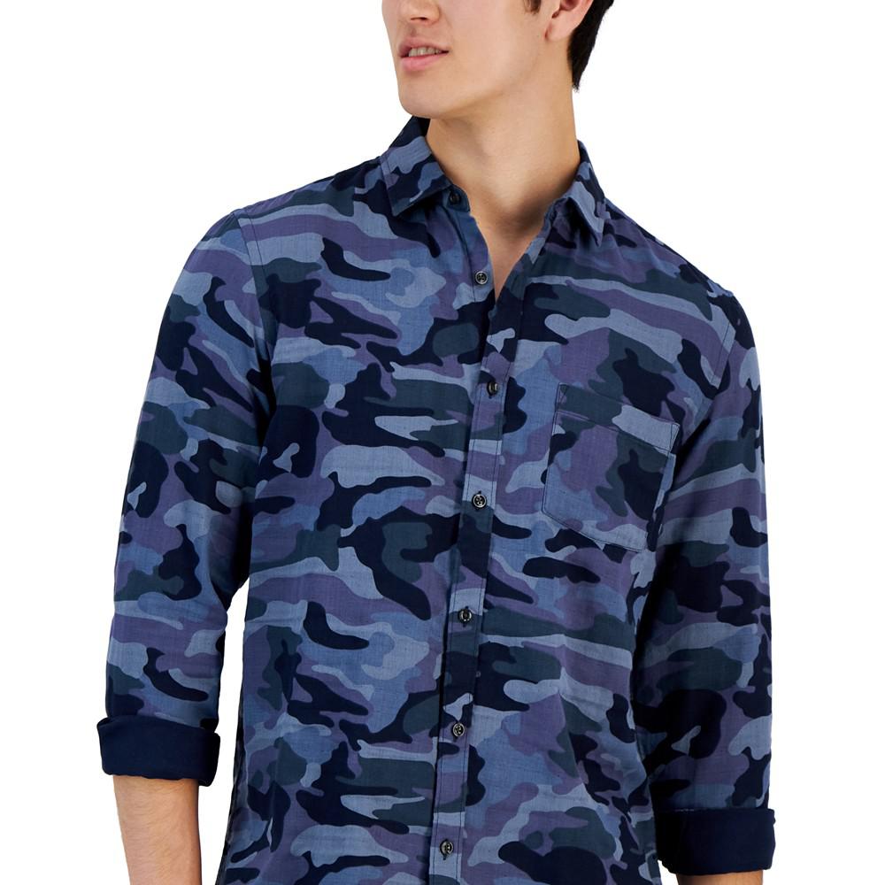 Men's Camo Print Button-Front Long-Sleeve Pocket Shirt, Created for Macy's商品第3张图片规格展示