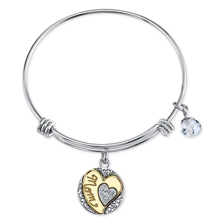 商品Unwritten|Two-Tone Crystal Mom Charm Bangle Bracelet in Stainless Steel,价格¥165,第3张图片详细描述