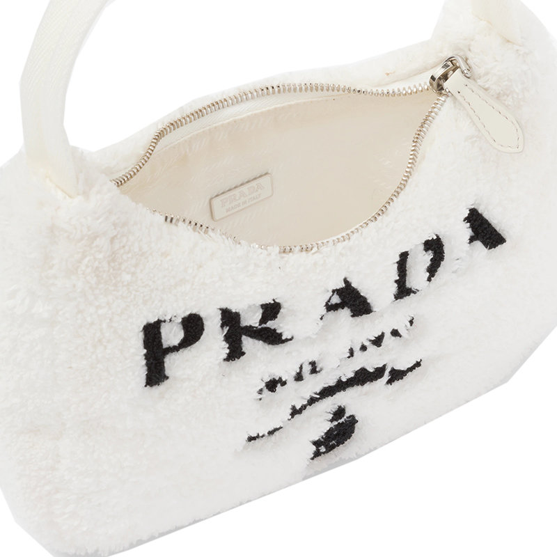 【预售3-7天】PRADA/普拉达 22新款Re-Edition 2000系列 女士迷你白色/黑色织物徽标印花饰徽标吊饰单肩斜挎毛圈包hoob流浪包1NE515_2DXO_F0964商品第5张图片规格展示