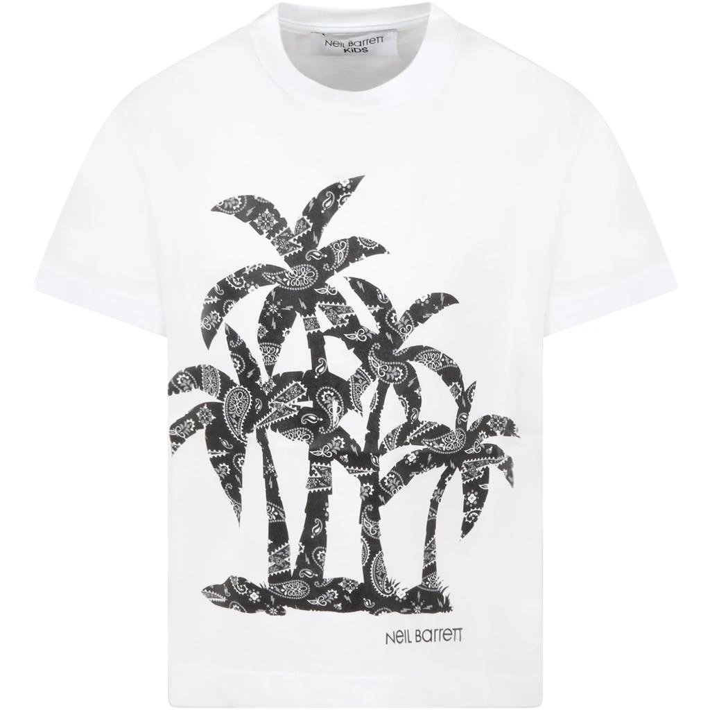 商品Neil Barrett|Neil Barrett White T-shirt For Boy With Palm,价格¥602,第1张图片