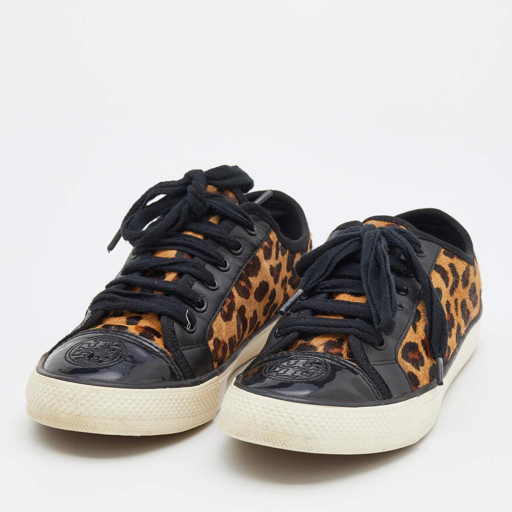 Tory Burch Black/Brown Leopard Print Calf Hair And Leather Low Top Sneakers Size 38商品第2张图片规格展示