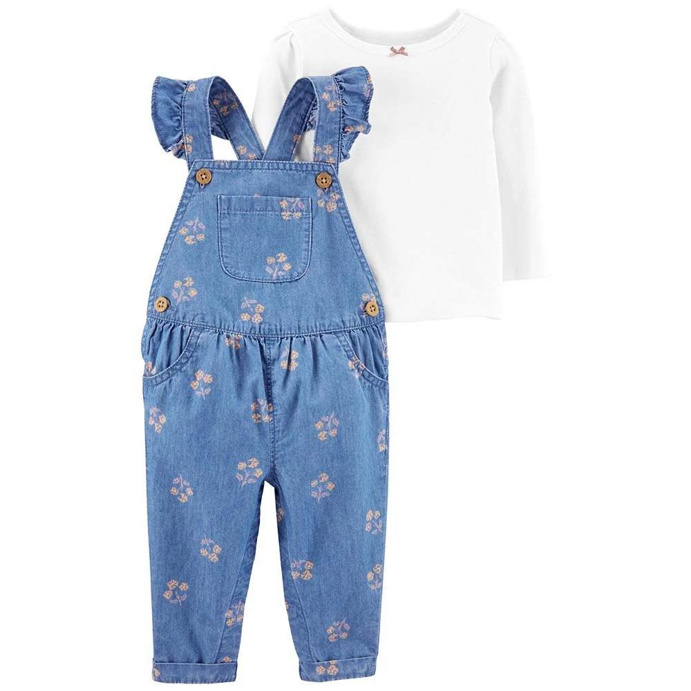 商品Carter's|Baby Girls Long Sleeve T-shirt and Floral Overall Set, 2 Piece,价格¥149,第1张图片