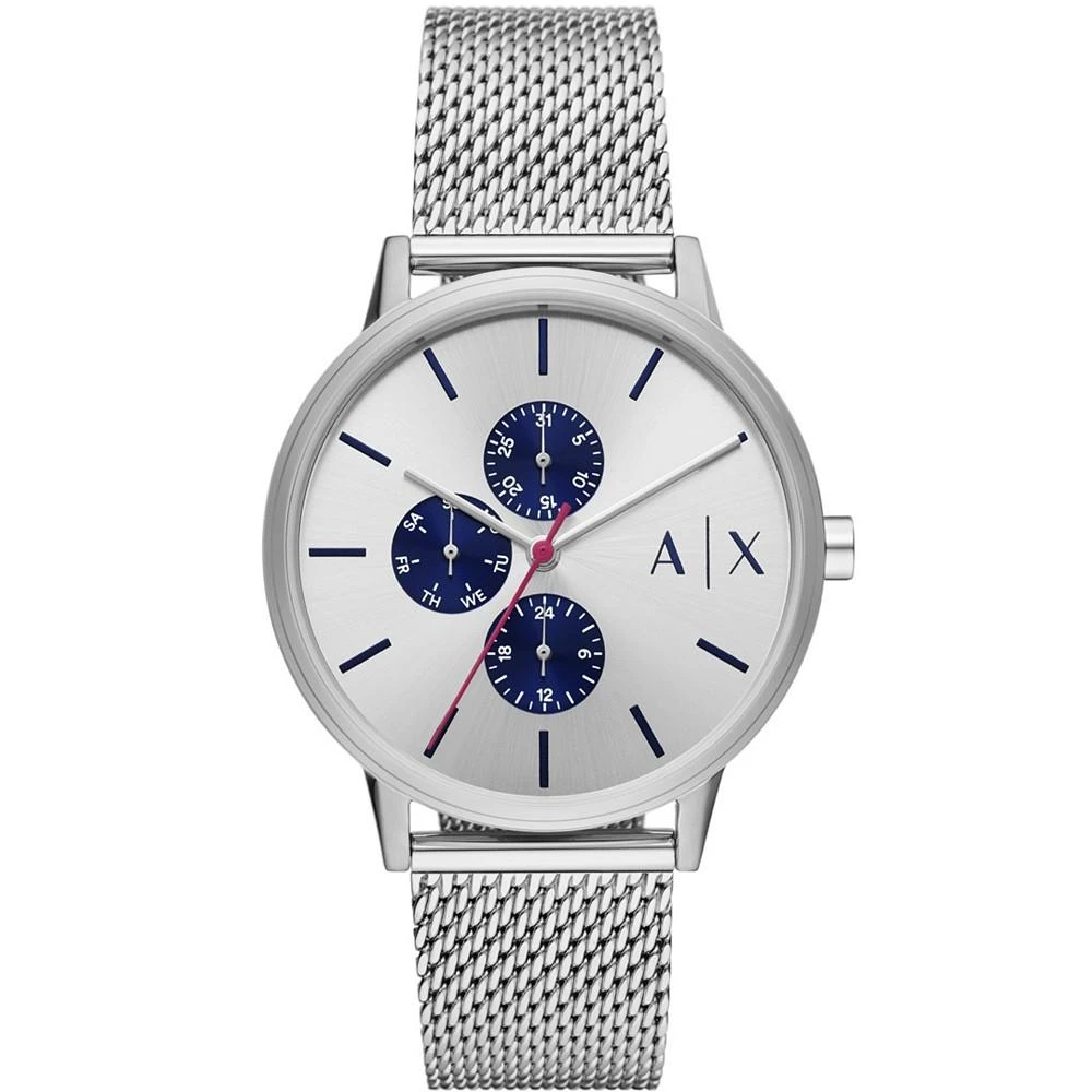 商品Armani Exchange|Men's Multifunction Silver-tone in Stainless Steel Mesh Bracelet Watch, 42mm,价格¥954,第1张图片