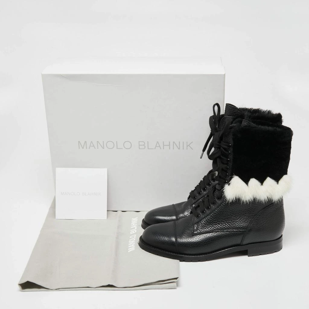 Manolo Blahnik Black/White Leather and Fur Ankle Boots Size 36.5 商品