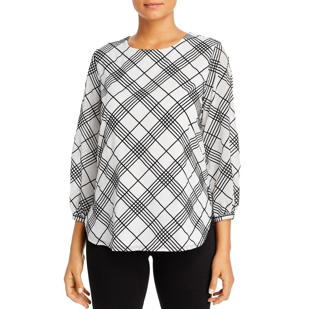 Calvin Klein Womens Plaid Pin Hole Pullover Top商品第1张图片规格展示