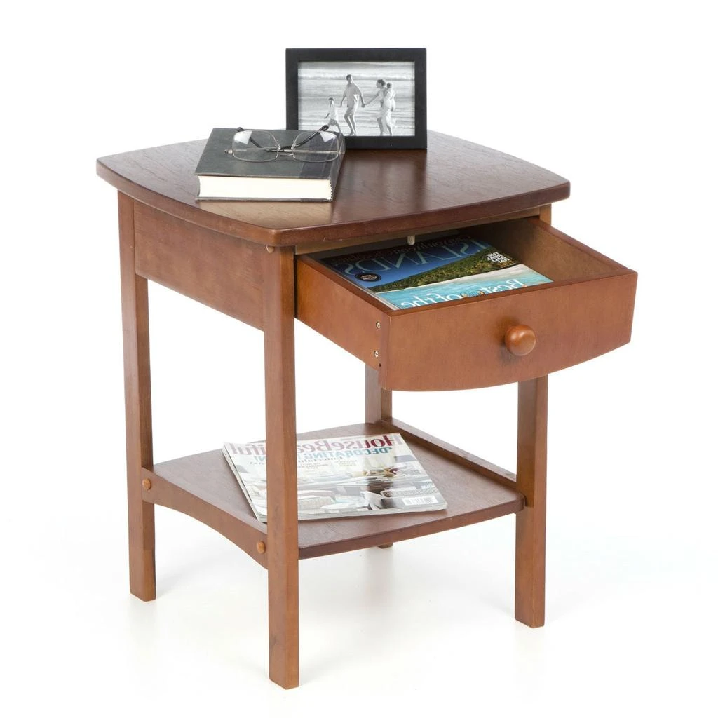 商品QuikFurn|Walnut Wood Finish 1-Drawer Bedroom Nightstand Bedside Table,价格¥873,第2张图片详细描述