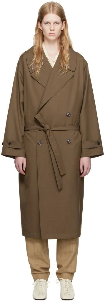 商品Lemaire|Brown Double-Breasted Trench Coat,价格¥7072,第1张图片