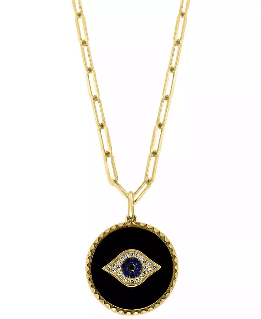 商品Effy|EFFY® Onyx, Sapphire (1/20 ct. t.w.) & Diamond (1/10 ct. t.w.) Evil Eye 18" Pendant Necklace in 14k Gold,价格¥8502,第1张图片