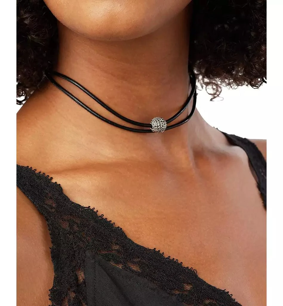 商品Lucky Brand|Silver-Tone Black Leather Crystal Choker Necklace,价格¥260,第3张图片详细描述