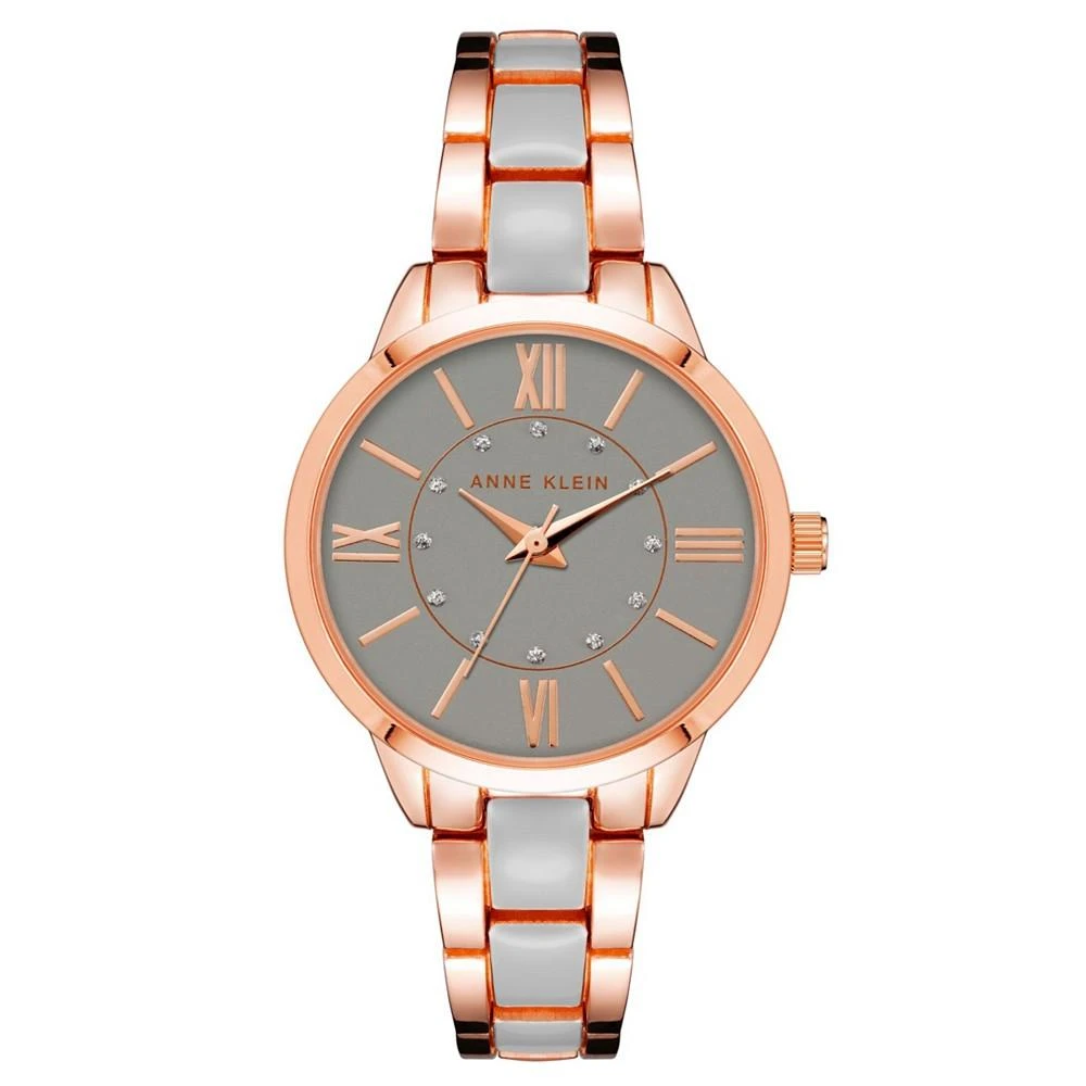 商品Anne Klein|Women's Link Bracelet Watch in Rose Gold-Tone Metal with Gray Enamel, 32mm,价格¥318,第1张图片