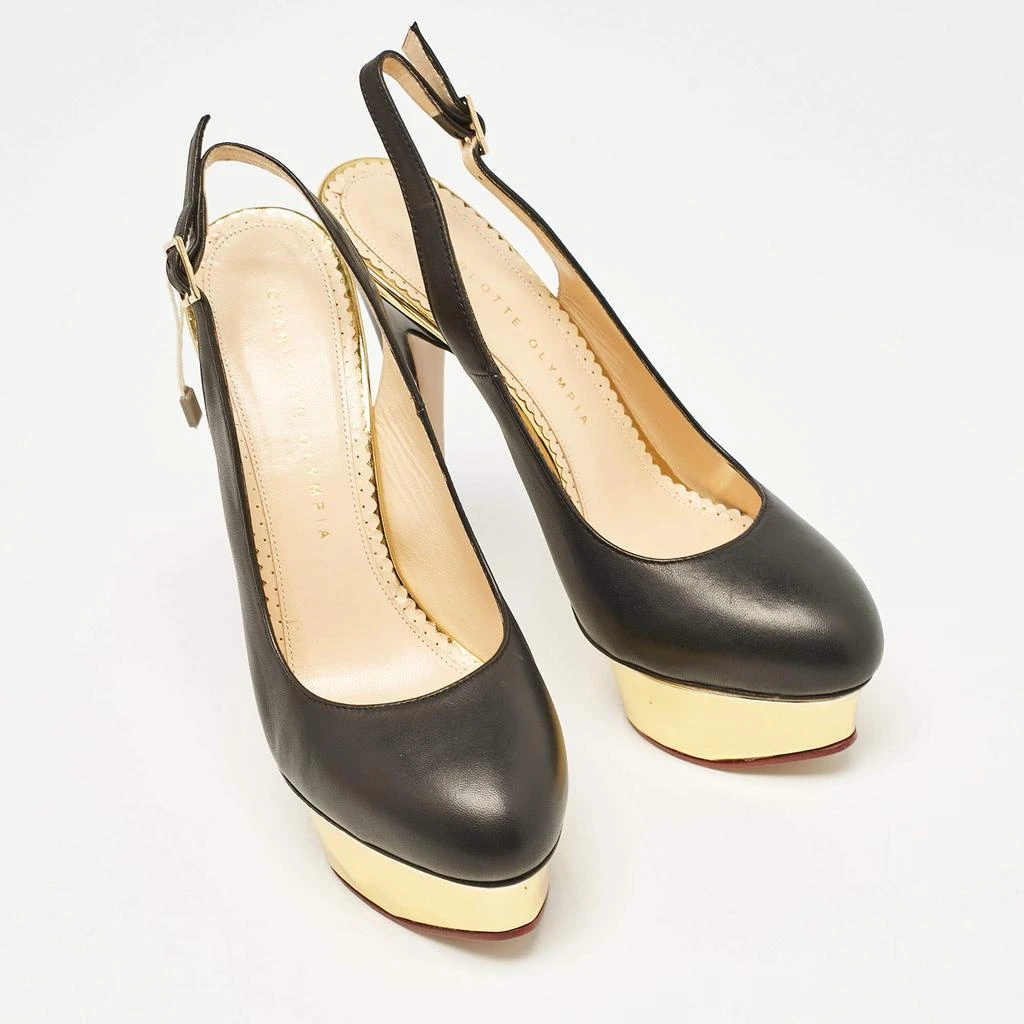 商品Charlotte Olympia|Charlotte Olympia Black Leather Dolly Slingback Pumps Size 38,价格¥2545,第4张图片详细描述