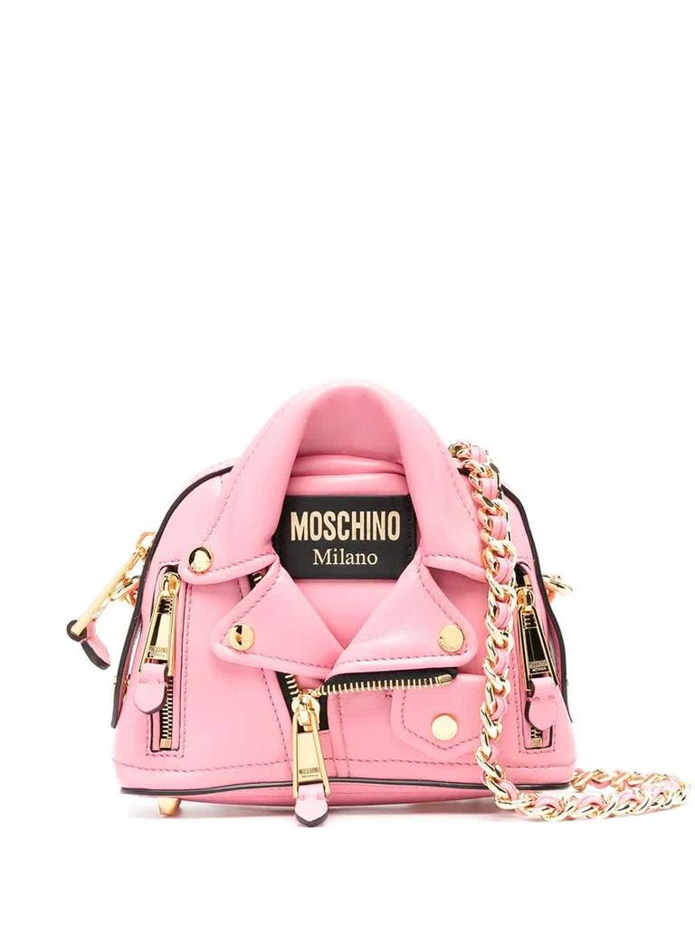 Pink Ladies Biker Jacket-style Leather Crossbody Bag商品第1张图片规格展示