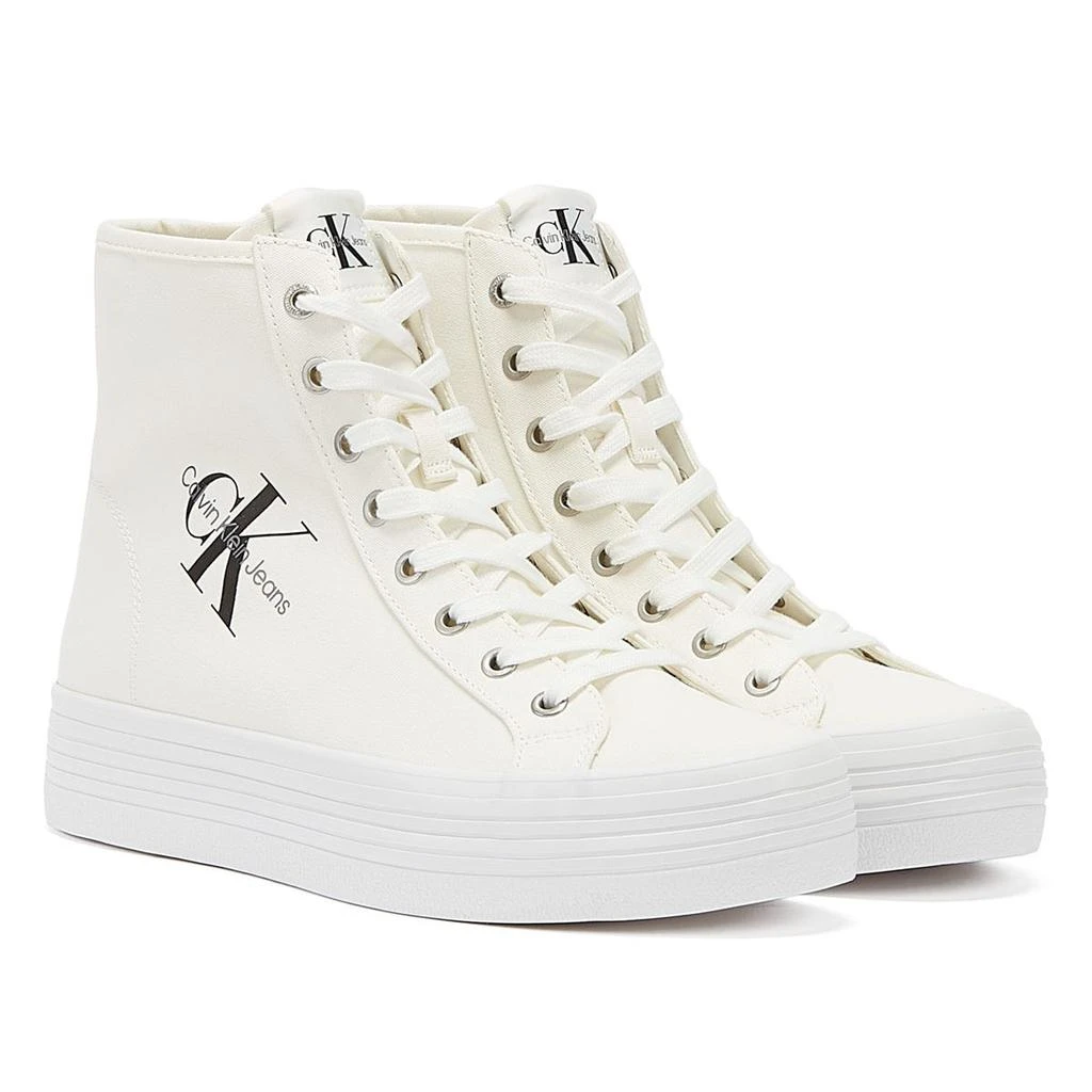 商品Calvin Klein|Calvin Klein Jeans Vulcanized Flatform Mid Cut Womens White Trainers,价格¥541,第1张图片
