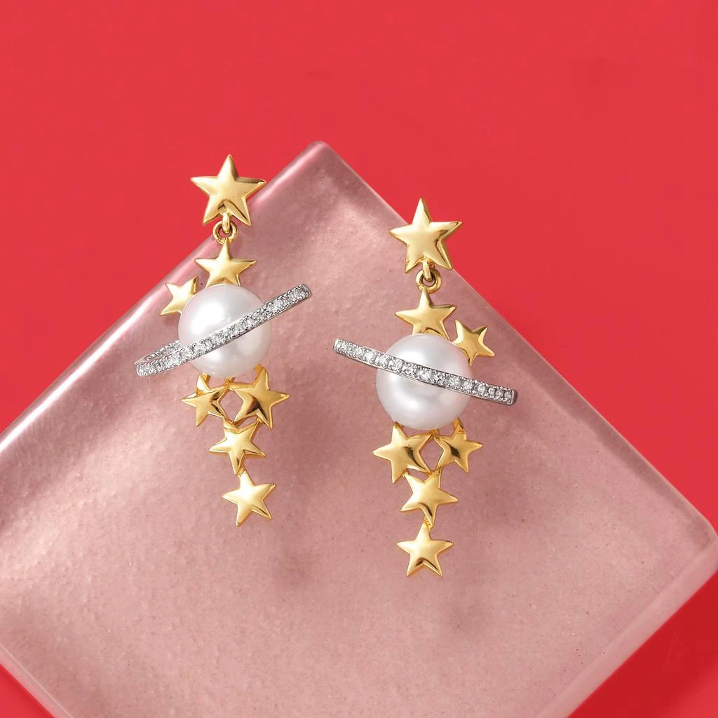 商品Ross-Simons|7.5-8mm Cultured Pearl and . Diamond Star and Planet Drop Earrings in 14kt Yellow Gold,价格¥6614,第3张图片详细描述