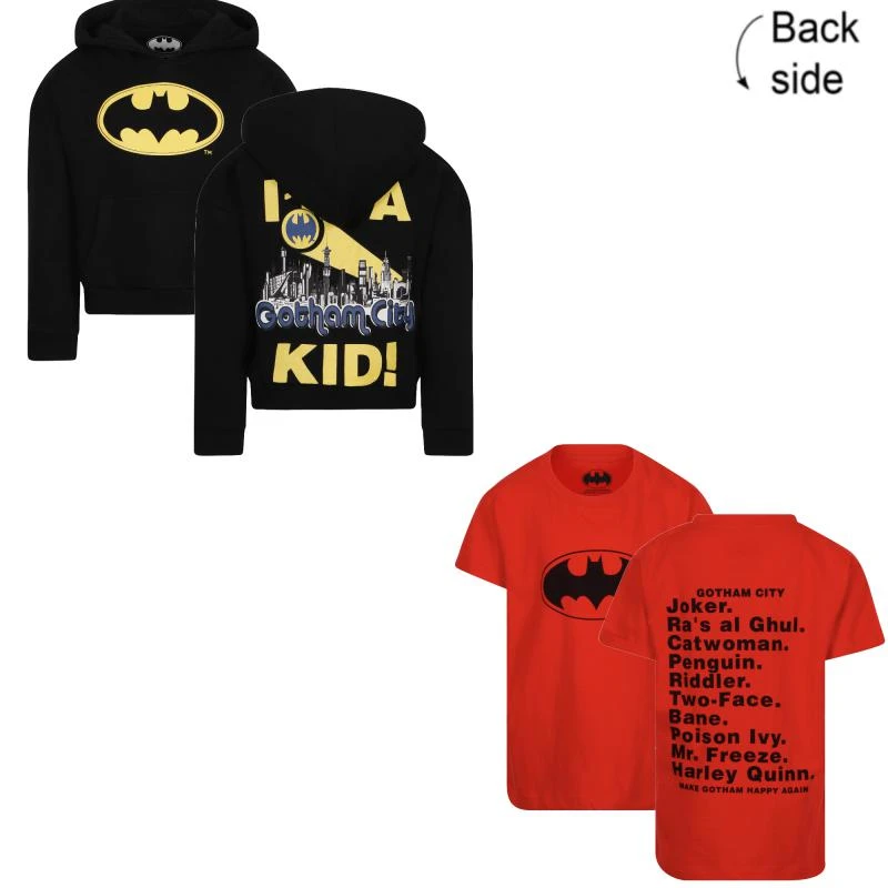 商品Eleven Paris|Im gotham city kid hoodie and batman logo t shirt set in black and red,价格¥1084,第1张图片