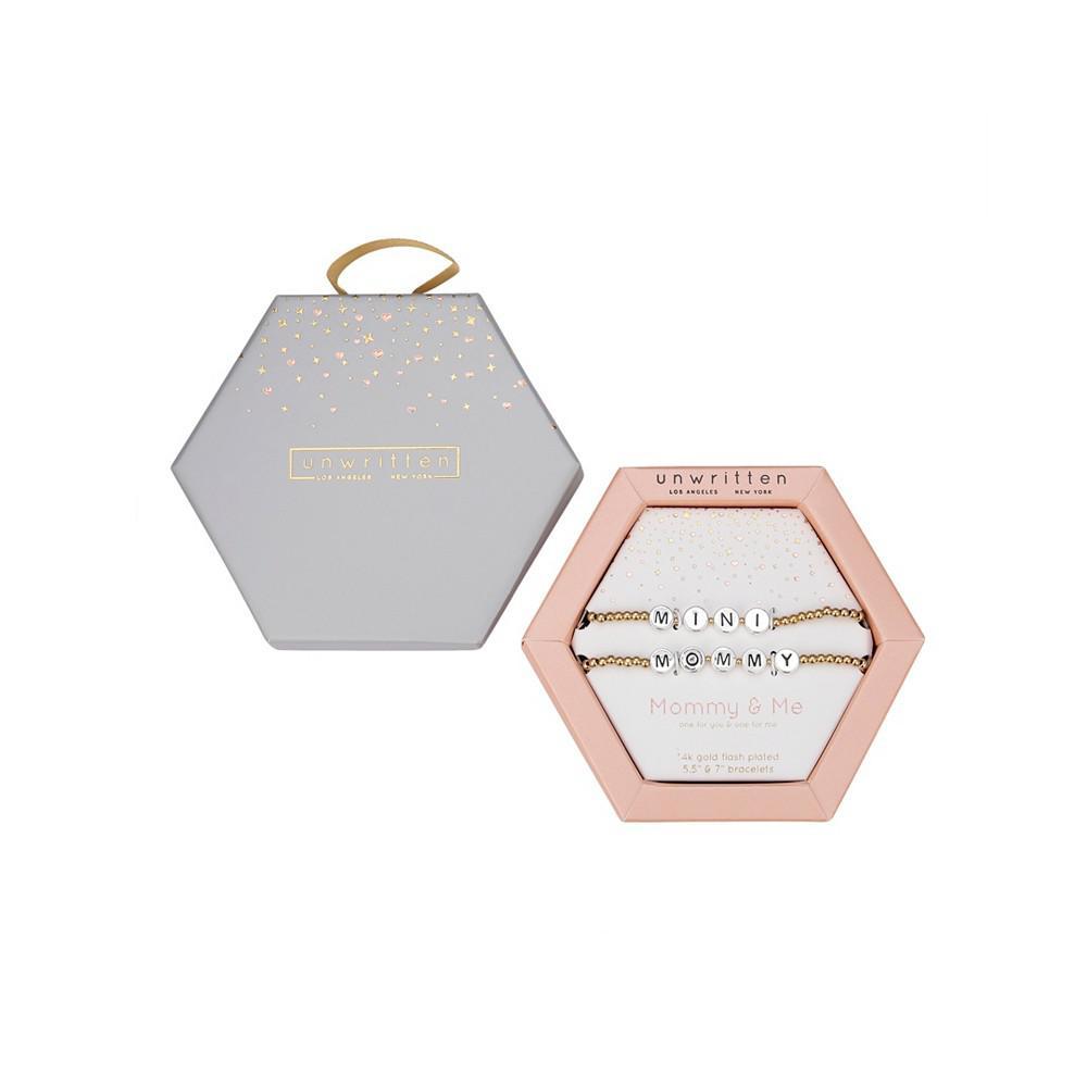 商品Unwritten|"Mommy" and "Mini" Diamond-Cut Heart Beaded Stretch Bracelet Set in 14K Gold Flash-Plated,价格¥133,第4张图片详细描述