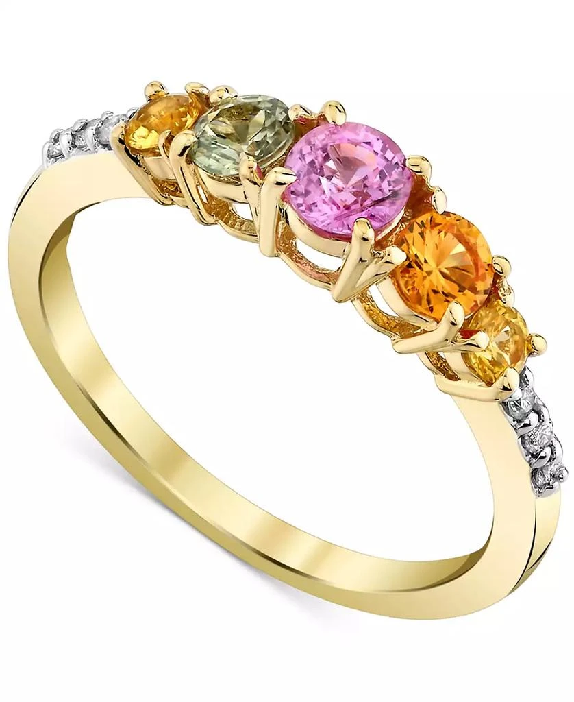 商品Macy's|Multi-Sapphire (1 ct. t.w.) & Diamond Accent Ring in 14k Yellow Gold,价格¥4035,第1张图片