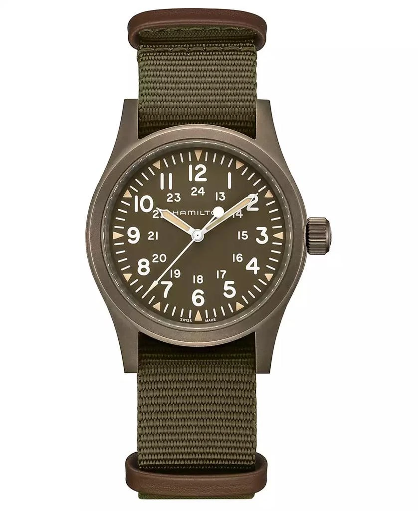 商品Hamilton|Men's Swiss Mechanical Khaki Field Green Fabric Strap Watch 38mm,价格¥4825,第1张图片