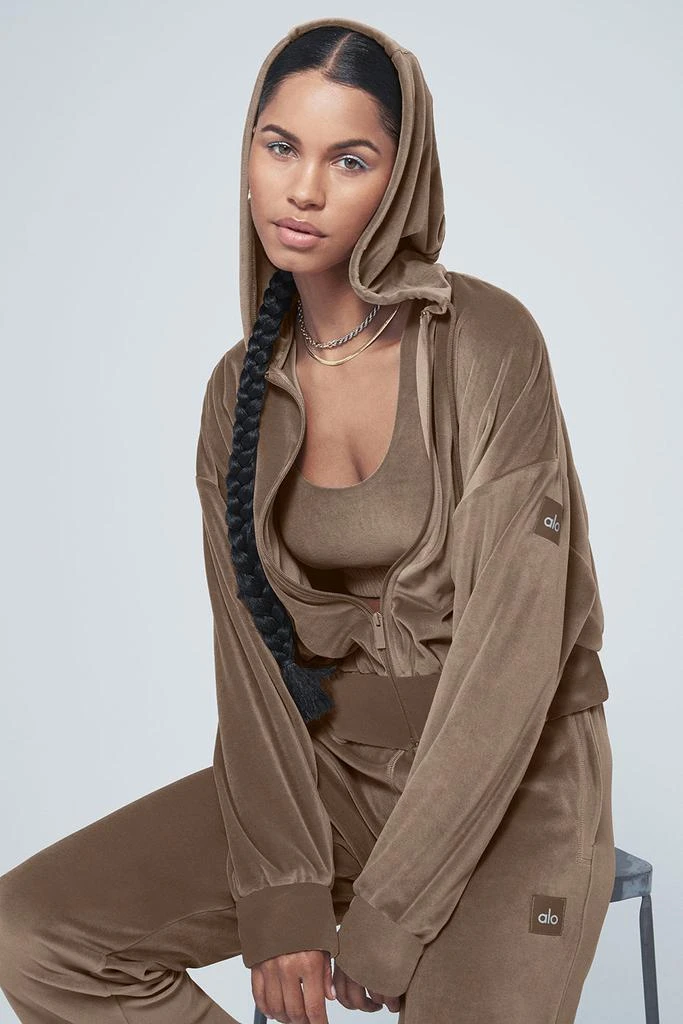 商品Alo|Velour Glimmer Full Zip Hoodie - Hot Cocoa,价格¥387,第5张图片详细描述