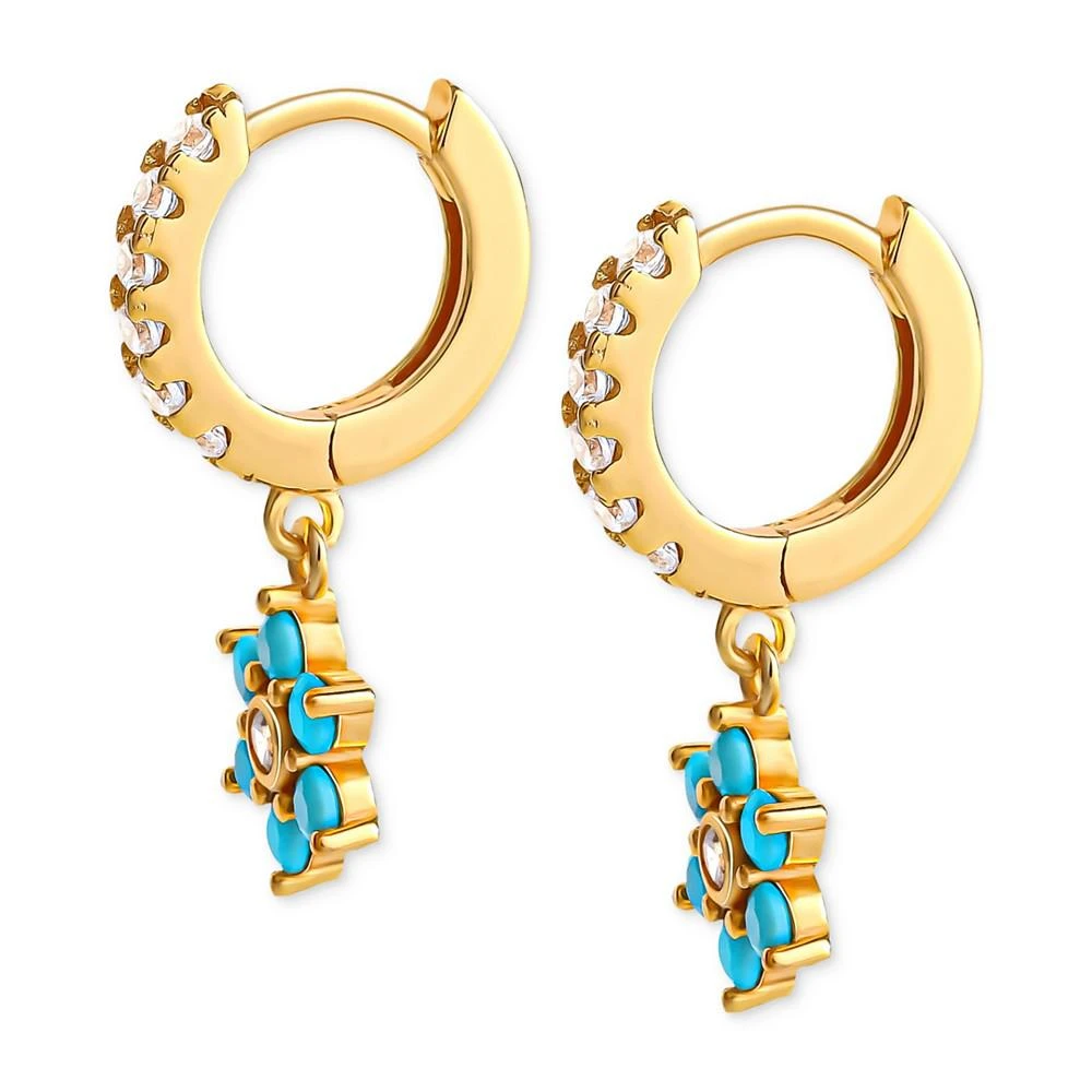 商品Giani Bernini|Blue & White Cubic Zirconia Flower Dangle Hoop Earrings in 18k Gold-Plated Sterling Silver, Created for Macy's,价格¥197,第3张图片详细描述